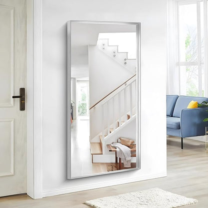 Silver Bathroom Mirror, 30x60 Inch Rectangular Deep Frame Mirror, Large Wall Mounted Bathroom Vanity Mirror Over Sink for Bedroom,Restroom, Living Room, Hangs Vertically or Horizontally
