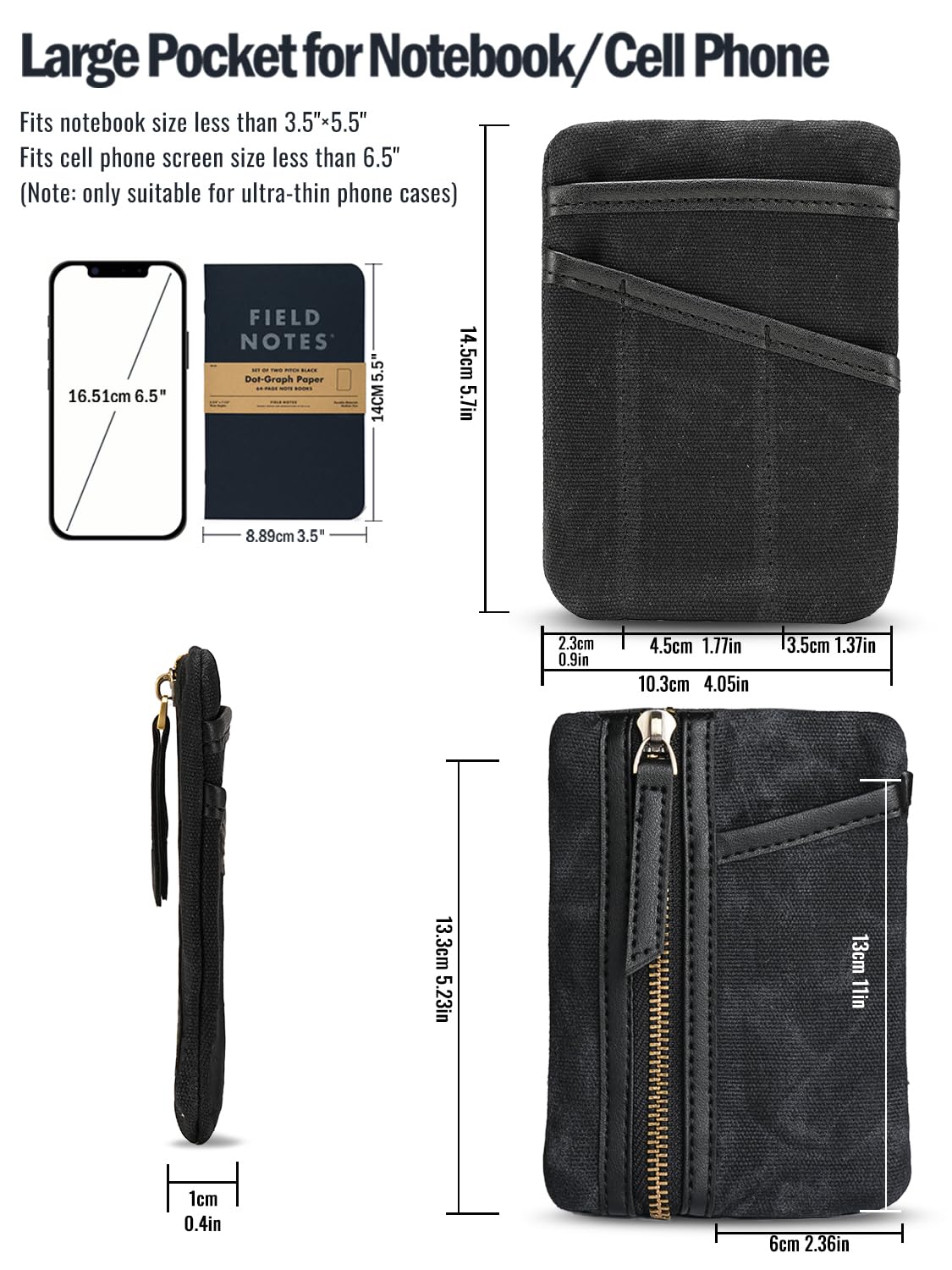 Sayram SP6 EDC Pouch, Waxed Canvas Compact Pocket Organizer, EDC Pocket Pouch for Men, Zippered Pocket Pouch, Mini EDC Organizer for Everyday Carry, Multitool Organizer Pouch (Oil Wax Black)