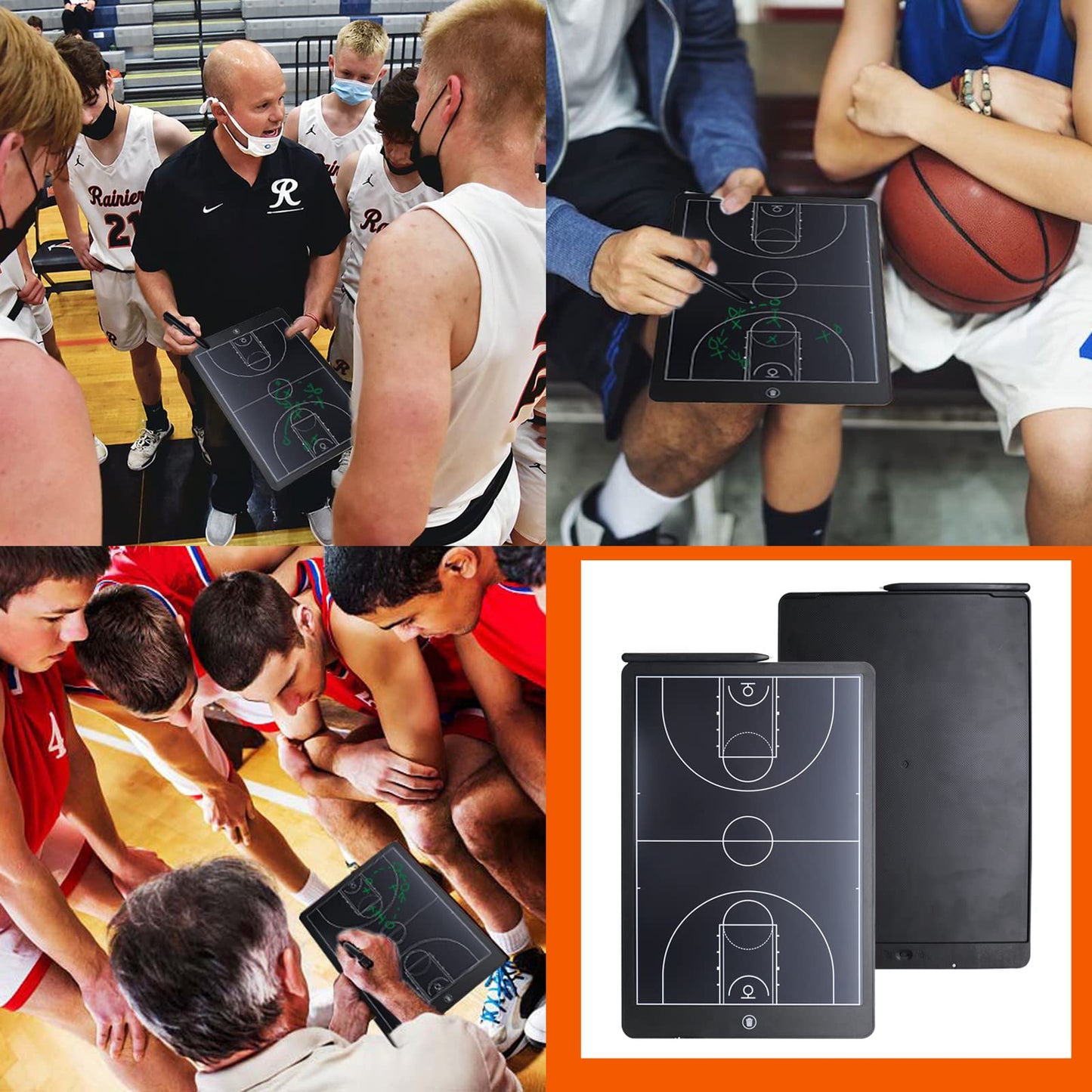 Augctoer 16'' LCD Screen Tactical Coaching Marker Board, Electronic Board with Stylus Pen,with Lock Function,for Coach Basketball Soccer (Basketball Coach Board)