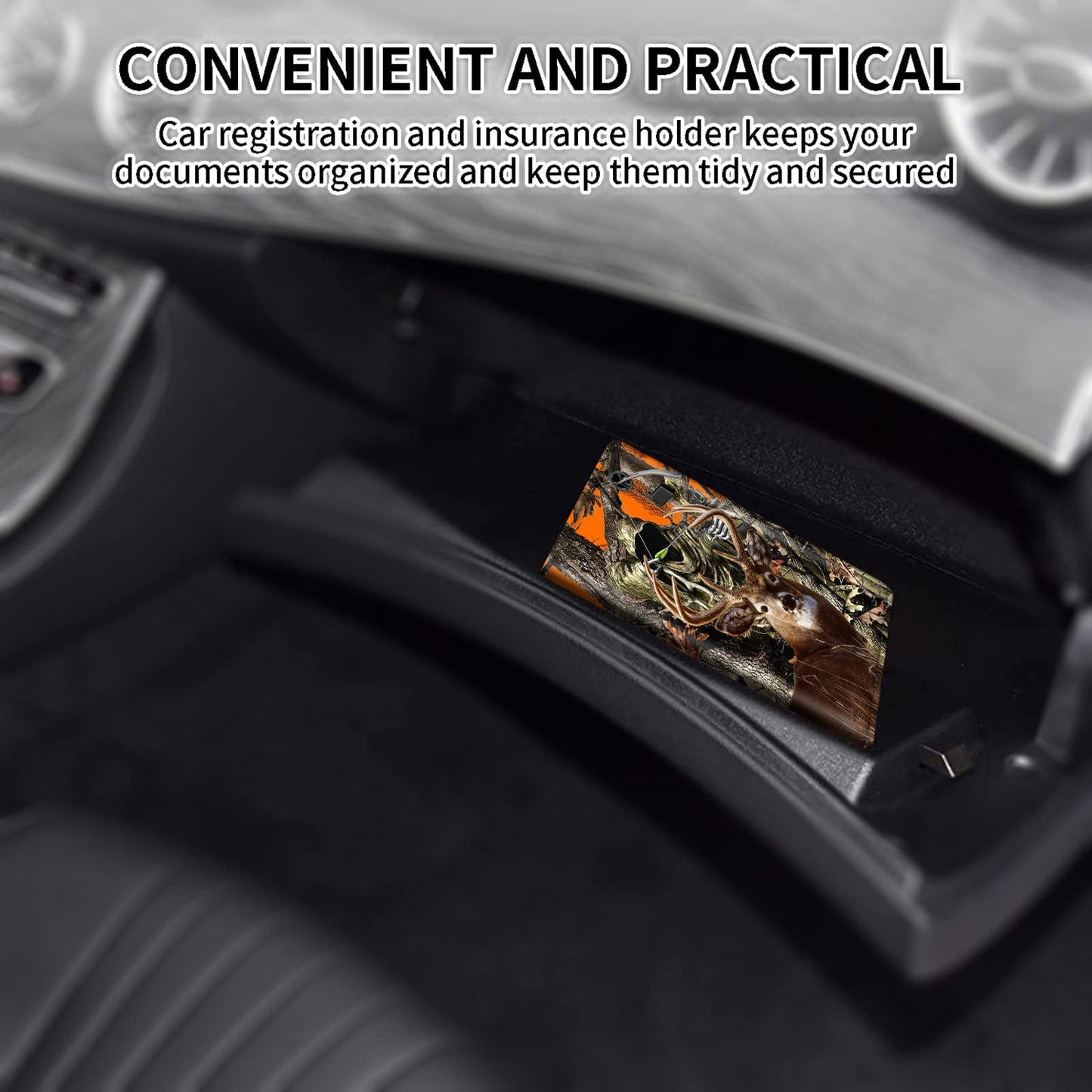 Car Registration and Insurance Card Holder, Premium Leather Vehicle Wallet Cover for Glove Box Car Organizer Drivers License / Cards / ID - Essentials Document Holder, Camo Camouflage Deer Hunter