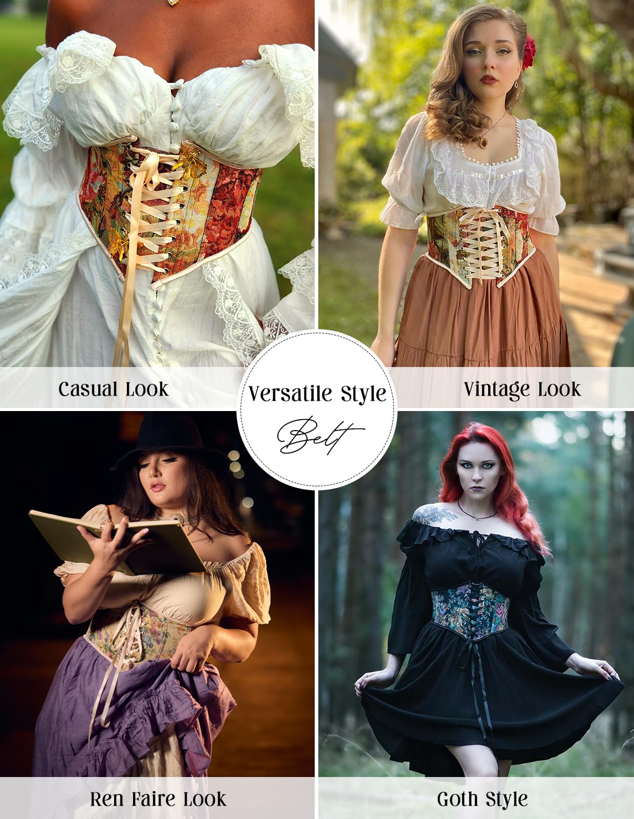 Scarlet Darkness Corset Belt for Women Floral Lace Up Boned Underbust Corset Waist Belts Baroque Floral 6