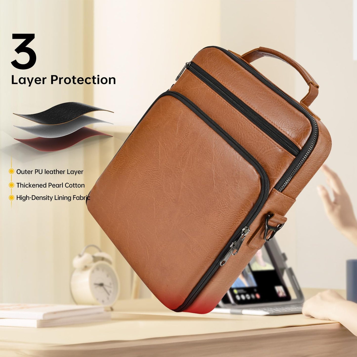 11 inch Leather iPad Bag for 2026 iPad Pro 11 M4 M5 & Air 11 M4 M3 with Magic Keyboard, Fire HD 10/Max 11, Protective Travel Sleeve Case Pouch Padded Carrying Bag, Brown