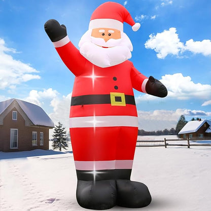 FunFanso 12 FT Giant Christmas Inflatable Santa Claus Outdoor Decoration, Cute Santa Tilting His Head and Waving Hand, Outside Waterproof Xmas Decor for Lawn Yard Patio Garden Holiday Party Porch Home