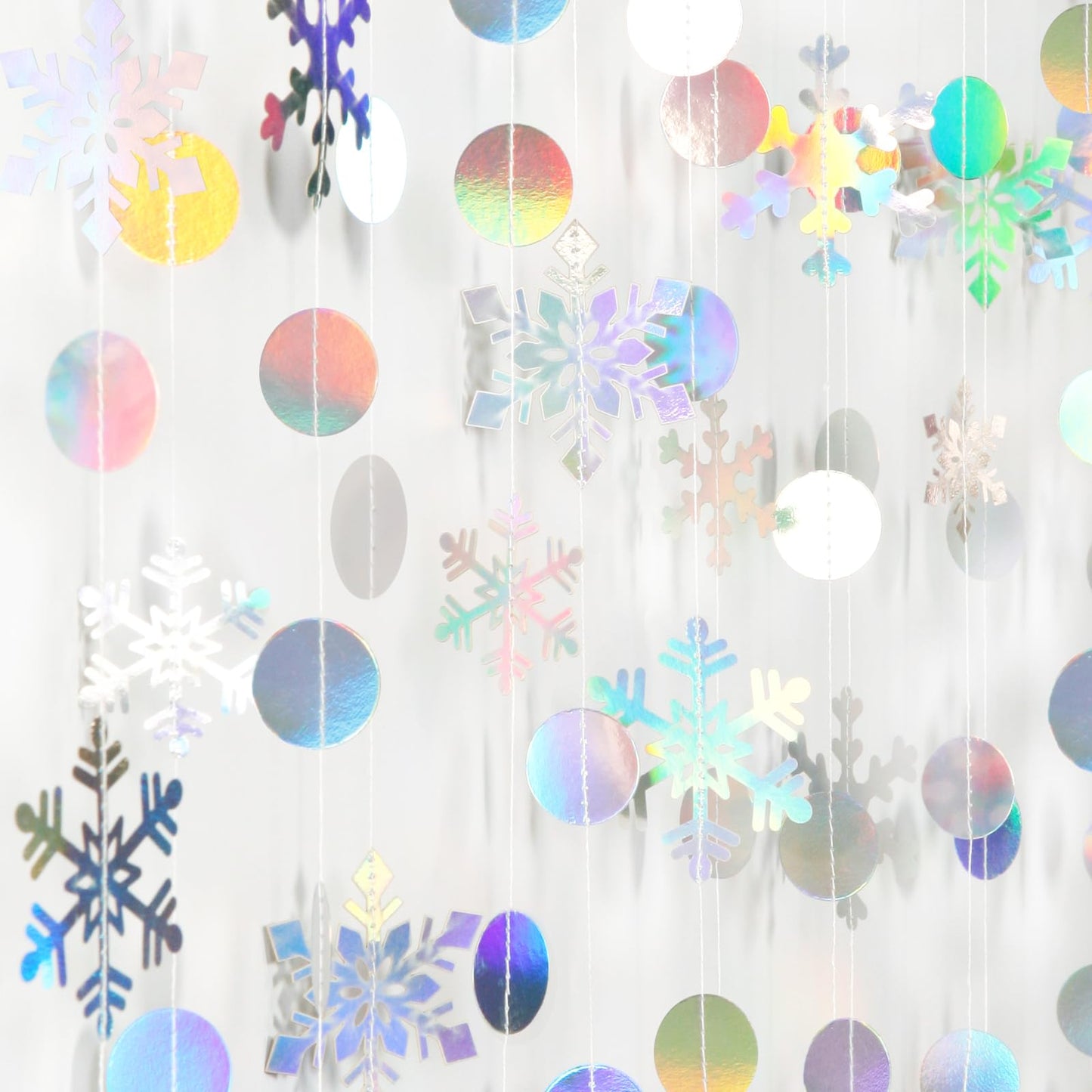 Snowflake-Snow Iridescent-Holographic Christmas Party-Decoration Garland - 52Ft Winter Wonderland Frozen Hanging Paper Streamers,Birthday New Year Supplies Decor Lasting Surprise