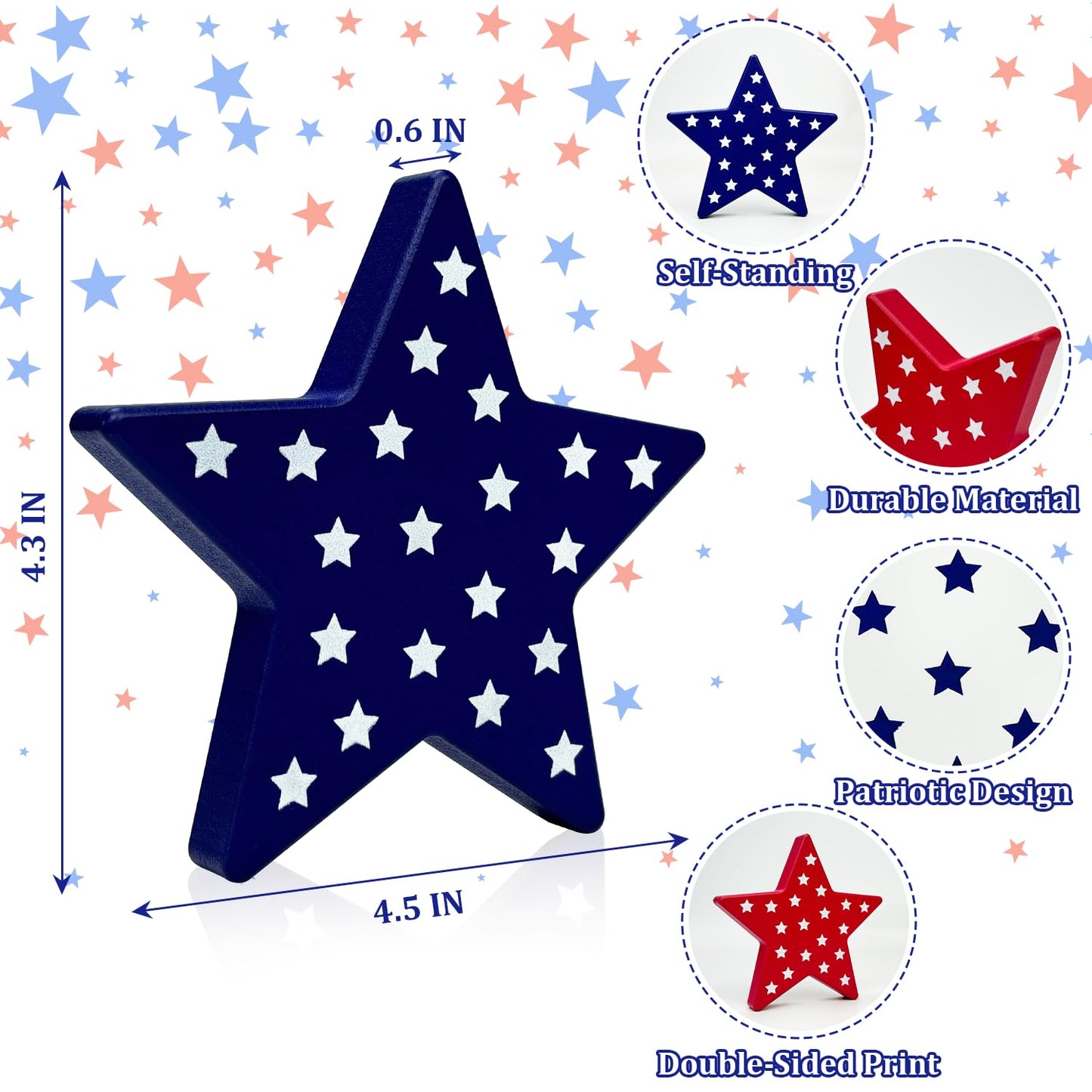 4th of July Table Decorations 3 PCS, Fourth of July Red White Blue Wooden Star Decor Centerpiece for Indoor Home, 250th Anniversary Memorial Day Patriotic Gift Sign for Mantel Office Tiered Tray Party