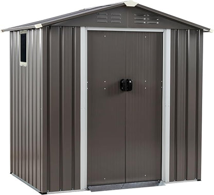 Shintenchi 6x4 FT Outdoor Storage Shed with Window, Lockable Outdoor Waterproof Tool Storage Sheds,Weather Resistant Tool Storage House Shed for Garden,Backyard,Patio Utility Tool Storage,Dark Gray