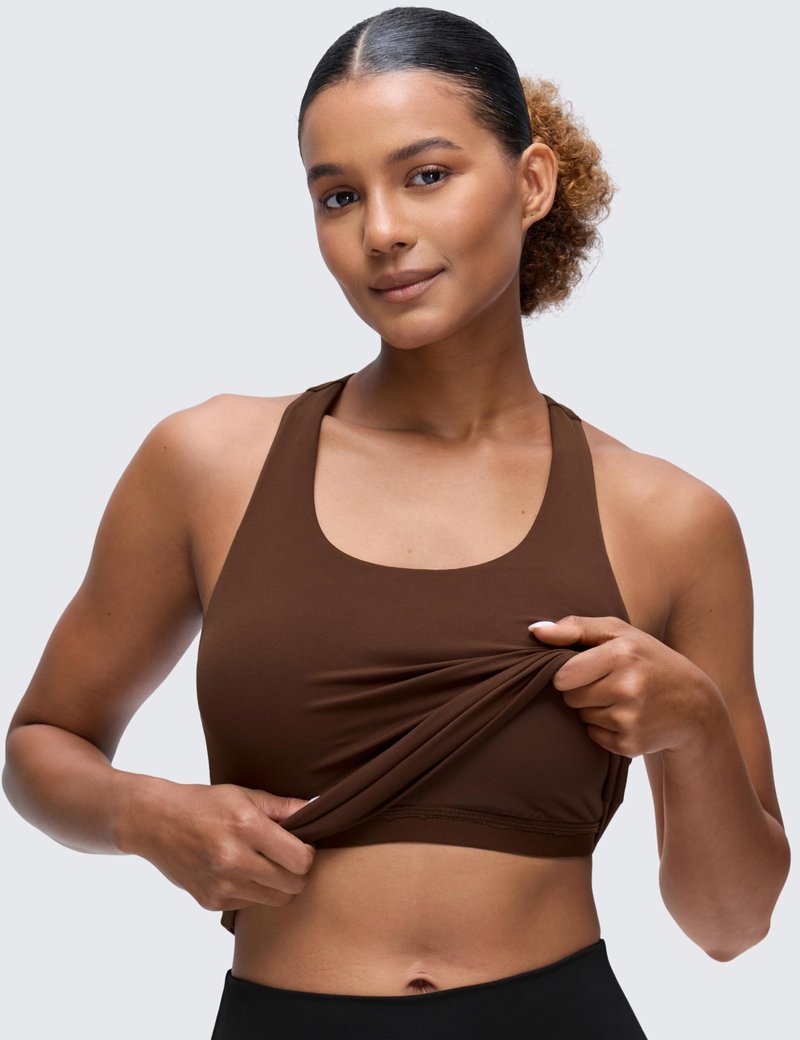 CRZ YOGA Butterluxe Workout Racerback Tank Tops for Women - Padded Athletic Spandex Yoga Shirts with Built in Bra Lava Brown X-Large