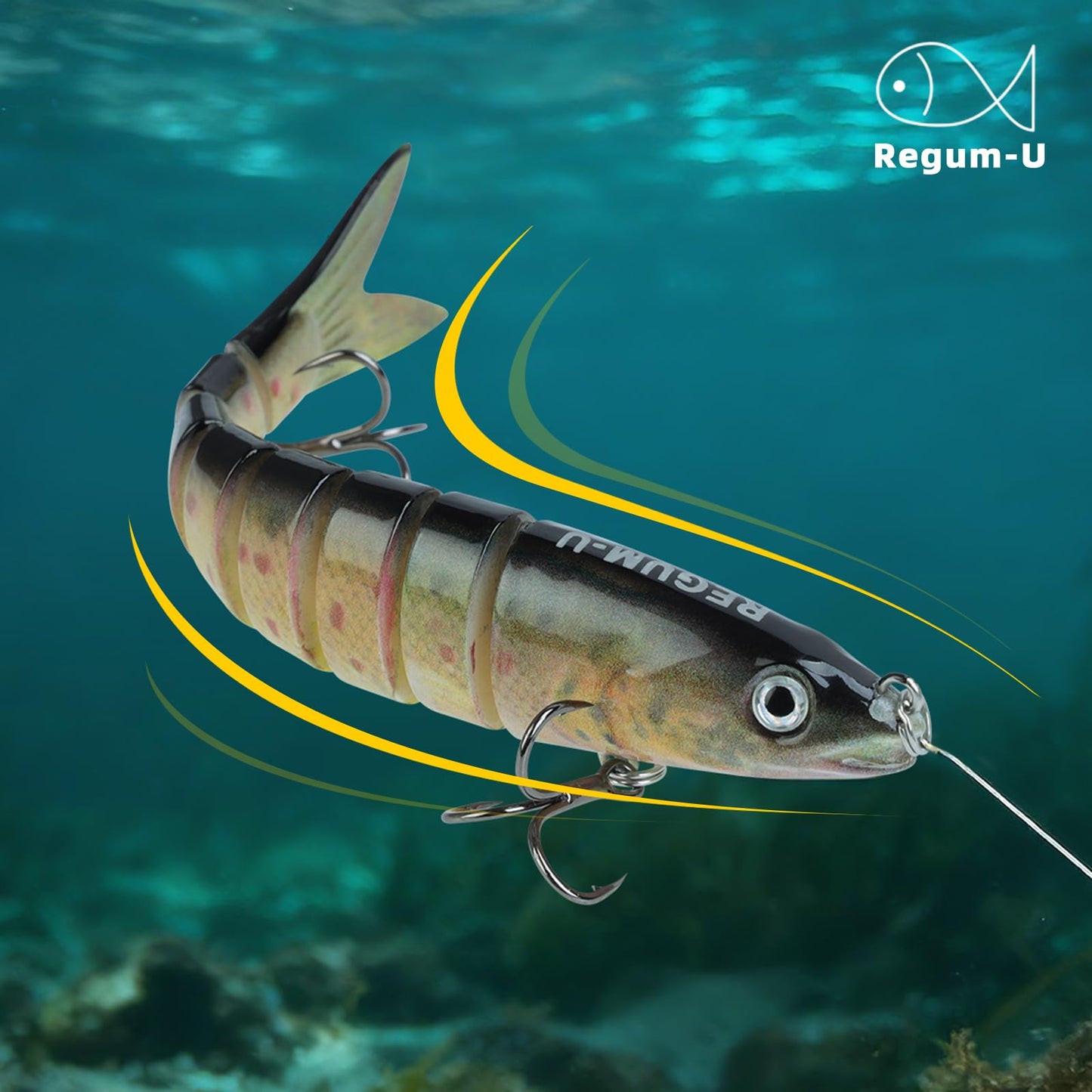 Regum-U Crown Fishing Lures 8 Segment Realistic Swimbait with 3D Eyes Vibrating Actions,Smooth Lifelike Swimming for More Bites,Reinforced Fiber Joint