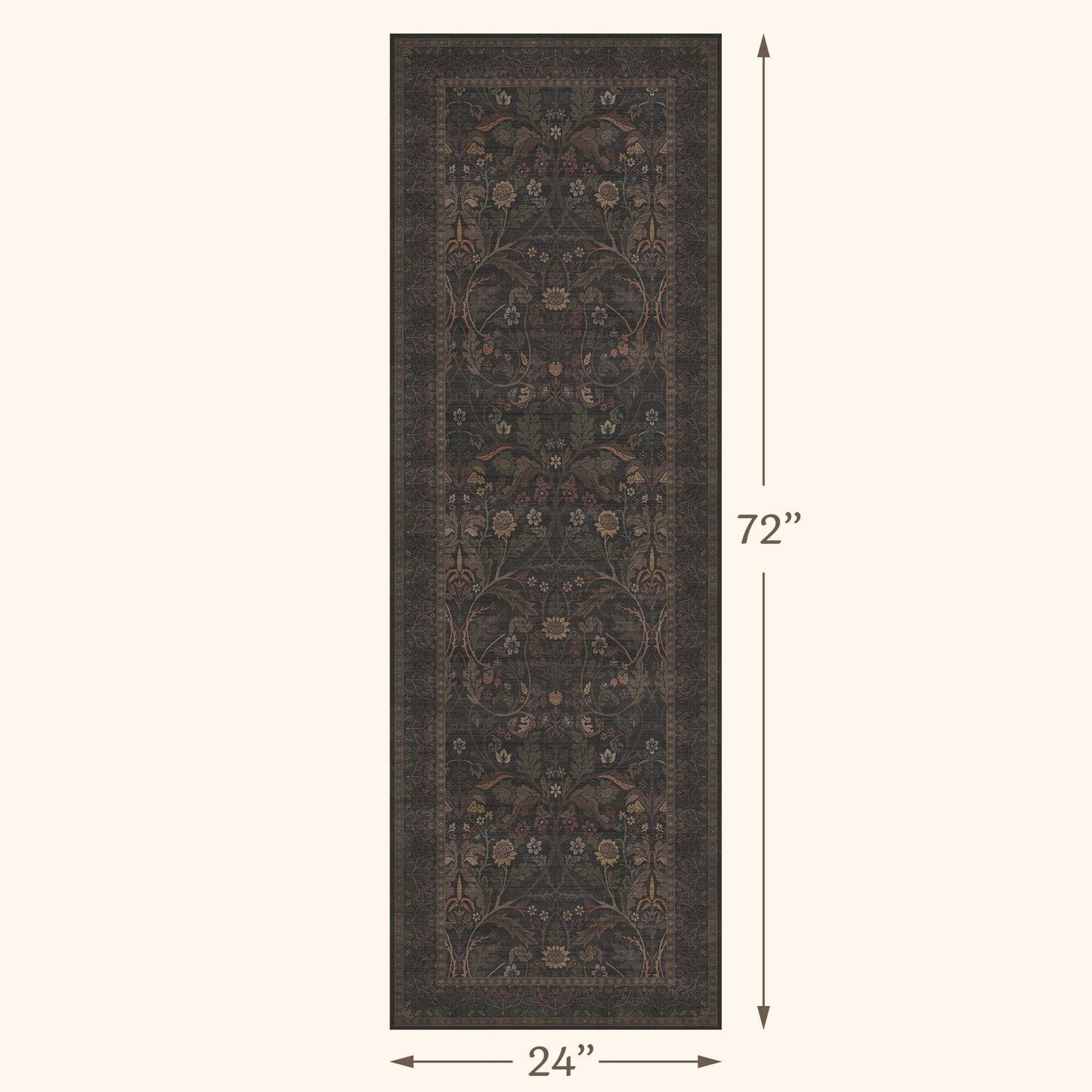 Washable 2x6 Kitchen Rugs Non Slip - Dark Brown Hallway Runner Rug, Farmhouse Non Slip Floral Botanical Bathroom Mats, Southwestern Cabin Bedroom, Hall Way Low Pile Carpet