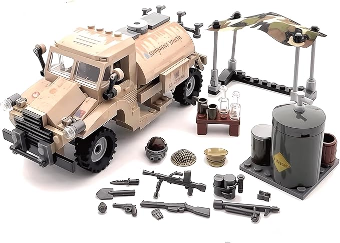 General Jim's Military Brick Building Set - WW2 Army Water Tanker Truck Vehicle Building Blocks Model Perfect for World War 2 and Brick Enthusiasts Including All Building Levels