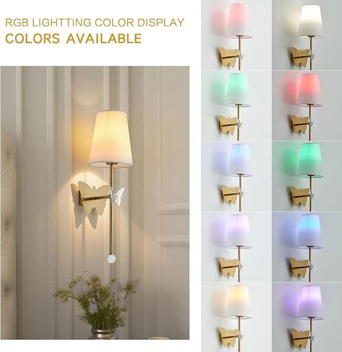 Battery Operated Wall Sconces,Rechargeable Wall Lights with Butterfly Crystal Decorative Sconces,Cordless Battery Sconce Indoor Wall Lamps for Bedroom Living Room Hallway Stairs Gold 1 Pack