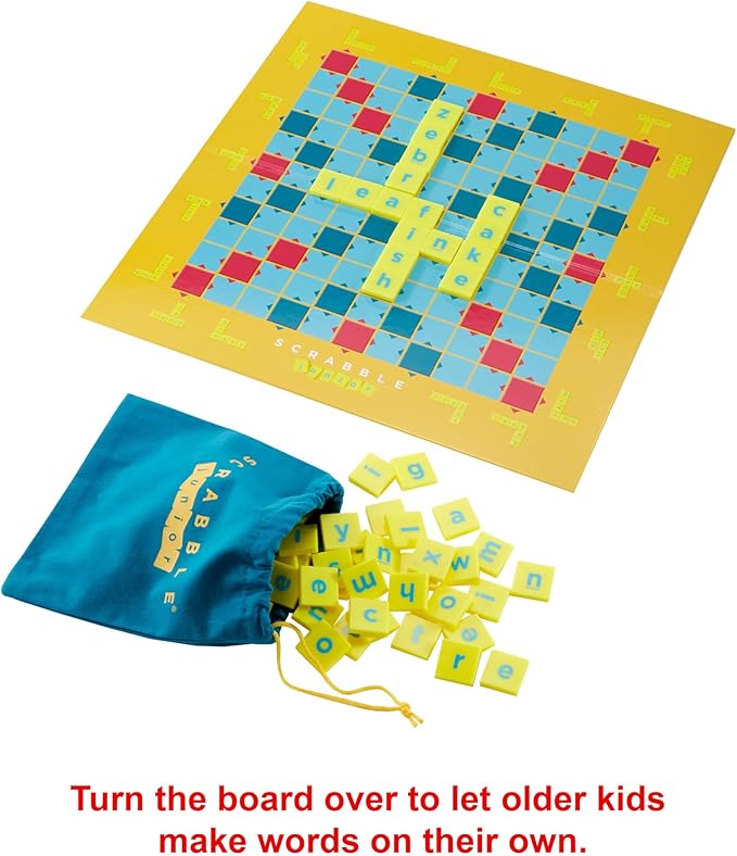 Mattel Games Scrabble Junior Kids Crossword Game with 2-Games-in-1 2-Sided Game Board for 2 to 4 Players Ages 6 to 10 Years Old Y9667