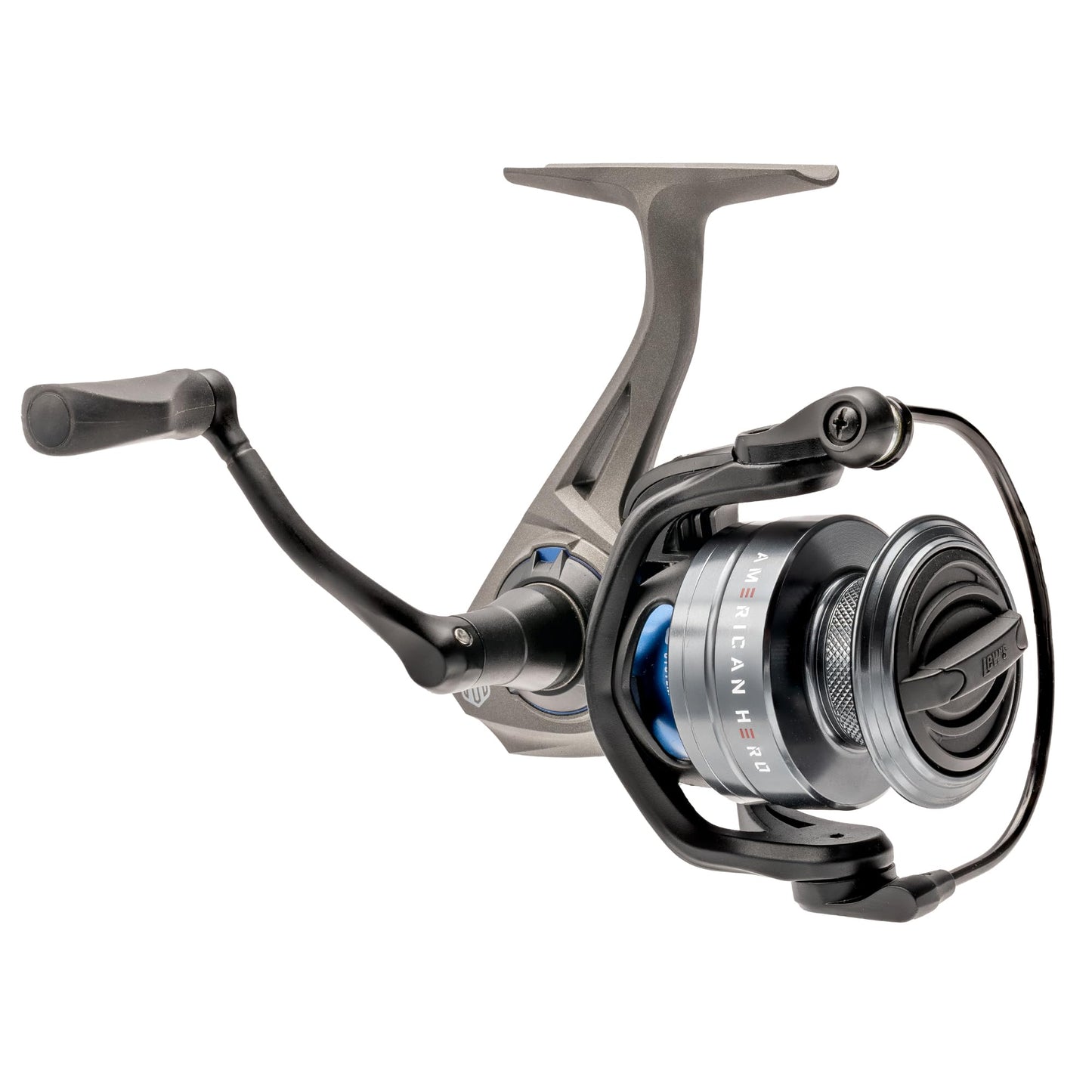 Lew’s American Hero Spinning Fishing Reel, Size 200 Reel, 4+1 Bearings, 6.2:1 Gear Ratio, Graphite Frame, Speed Gears, Speed Lube, Gray/Black/Blue
