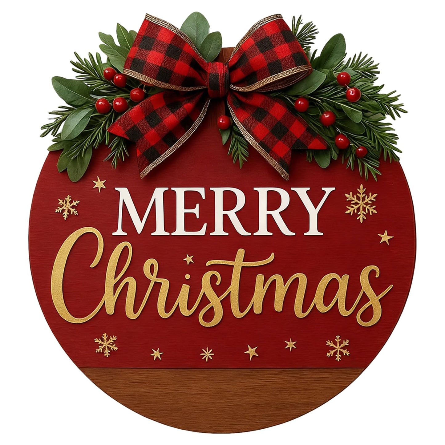 Merry Christmas Wreaths for Front Door - Welcome Door Hanger Sign with Bow, Greenery & Red Berries, for Holiday Rustic Farmhouse Outdoor Wall Windows Decor (Merry Christmas Wreaths)