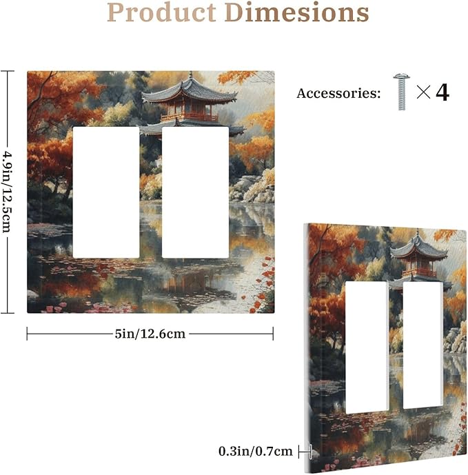 Decorative Art Light Switch Covers Lake & Pagoda in Fall 2 Gang Dual Rocker Outlet Switch plate Faceplate GFCI for Home Decor