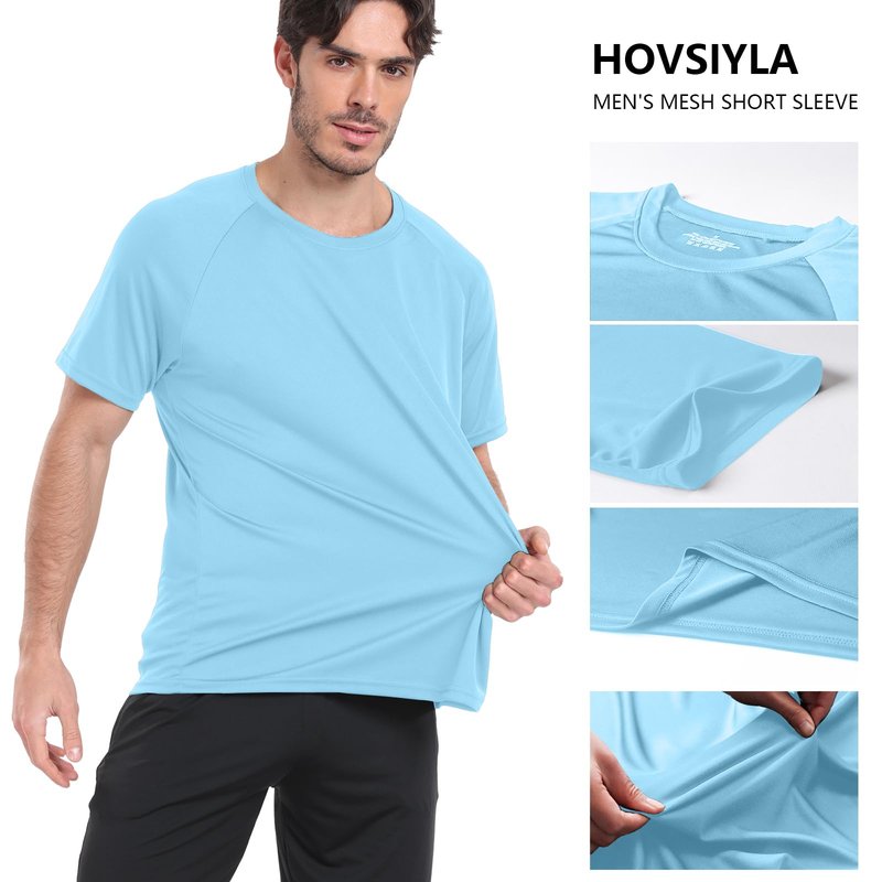 HovSiyla 5 Pack Running Shirts Men Sport Tops Dry Fit Gym Wicking Athletic T Shirts Breathable Cool Workout Shirts Black White Purple Almond Haze-Blue Mdeium