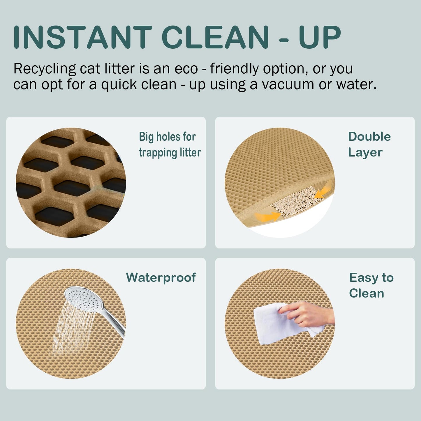 Ribnckly Cat Litter Trapping Mat, Double Layer Waterproof Proof Litter Box mat, Non-Slip Design, Easy to Clean, Beige Cat Box Mat 29.9'' x 24''Inch