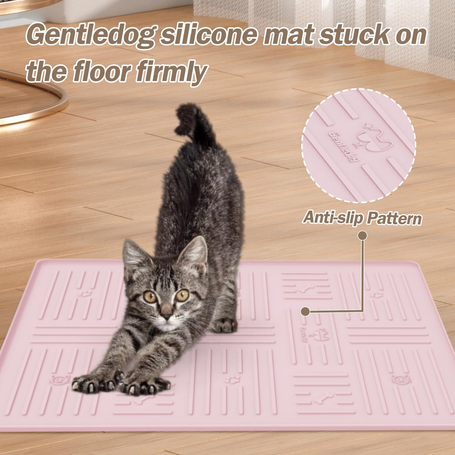 Gentledog Large Silicone Cat Litter Mat, 34.3" X 24.8" Litter Trapping Mat, Soft and Waterproof Cat Litter Box Mats for Floor-Pink