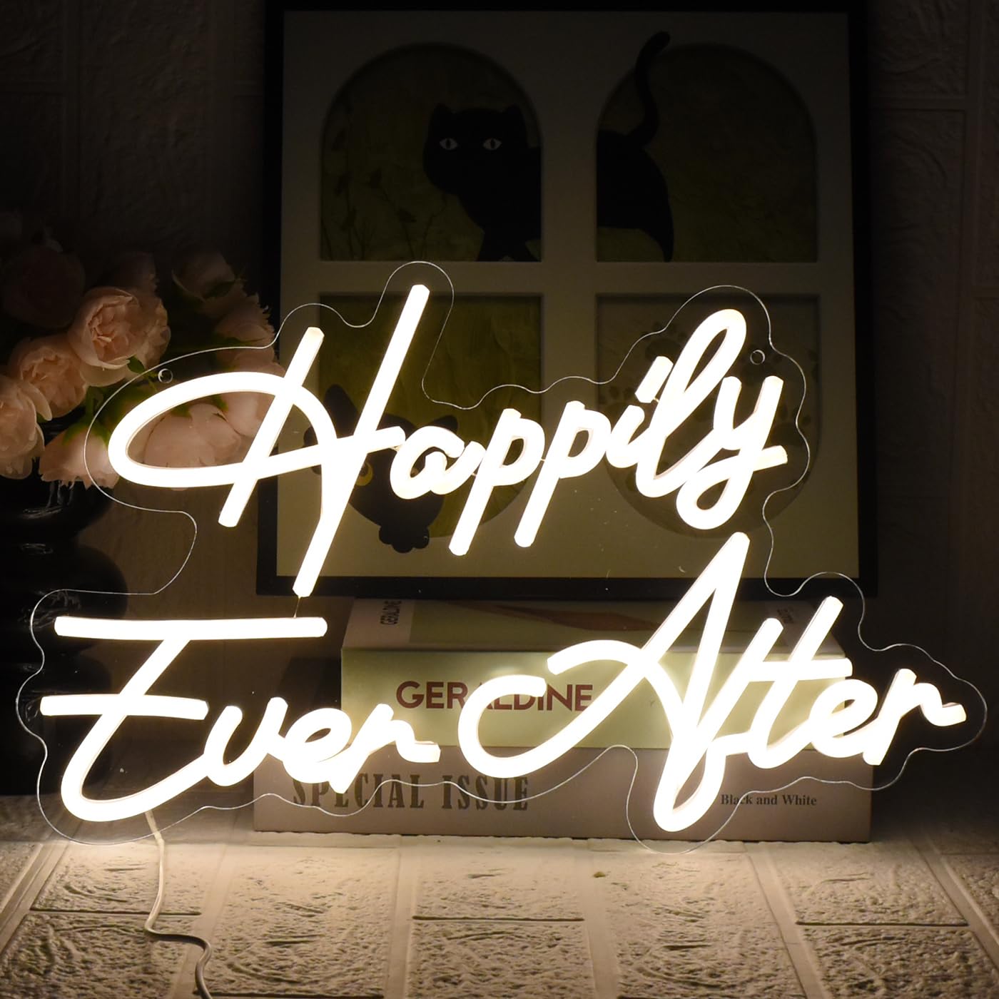 UExnkj-Y Happily Ever After Neon Sign for Wall Decor, Wedding Neon Lights Sign Dimmable USB Powered LED Sign for Bedroom Home Bar Wall Decor Anniversary Valentine's Celebrations Wedding Party