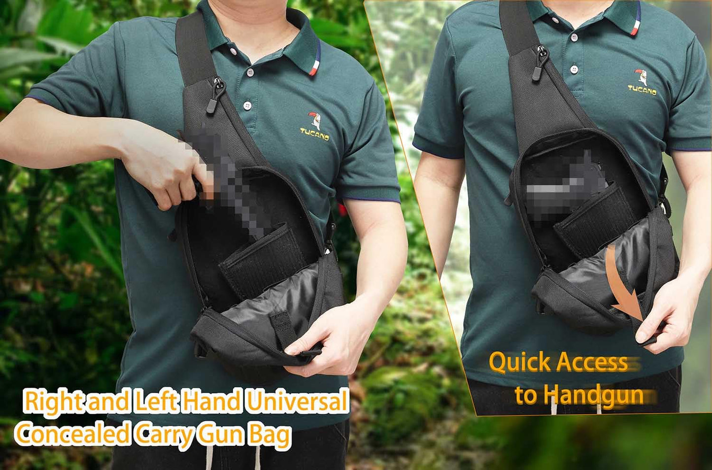 VTACOUTV Concealed Carry Gun Bag for Men & Women, Sling Pistol Bag for Handguns CCW Shoulder Bag Tactical Crossbody Chest Pack Range Bags with Holster (Black)