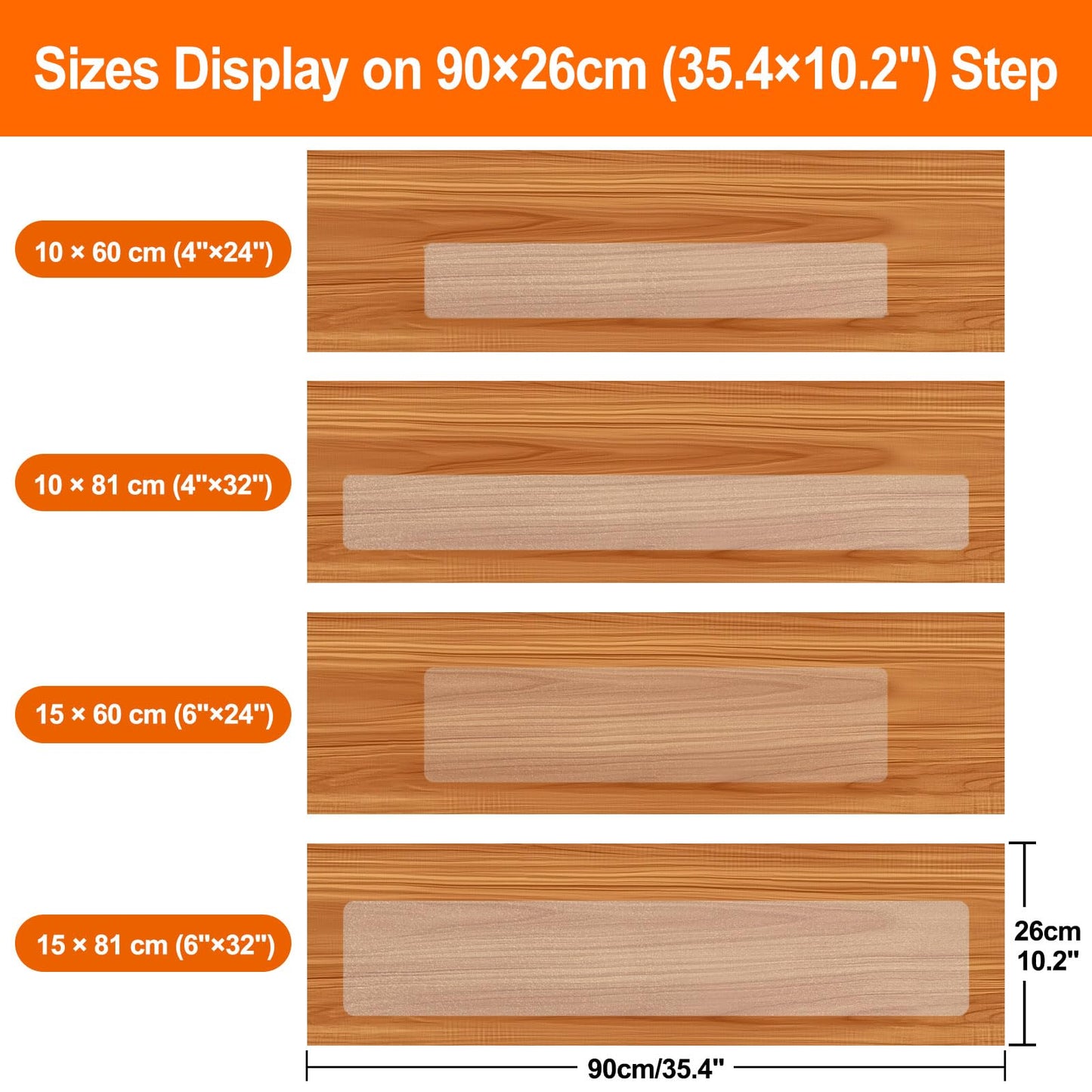 Spurtar Non Slip Staircase Step Treads, 6"x24" 15 Pack Anti Slip Tape for Stairs Indoor, Transparent Grip Tape for Stairs, Clear Skid Guard Safety Stair Runners for Wooden Steps