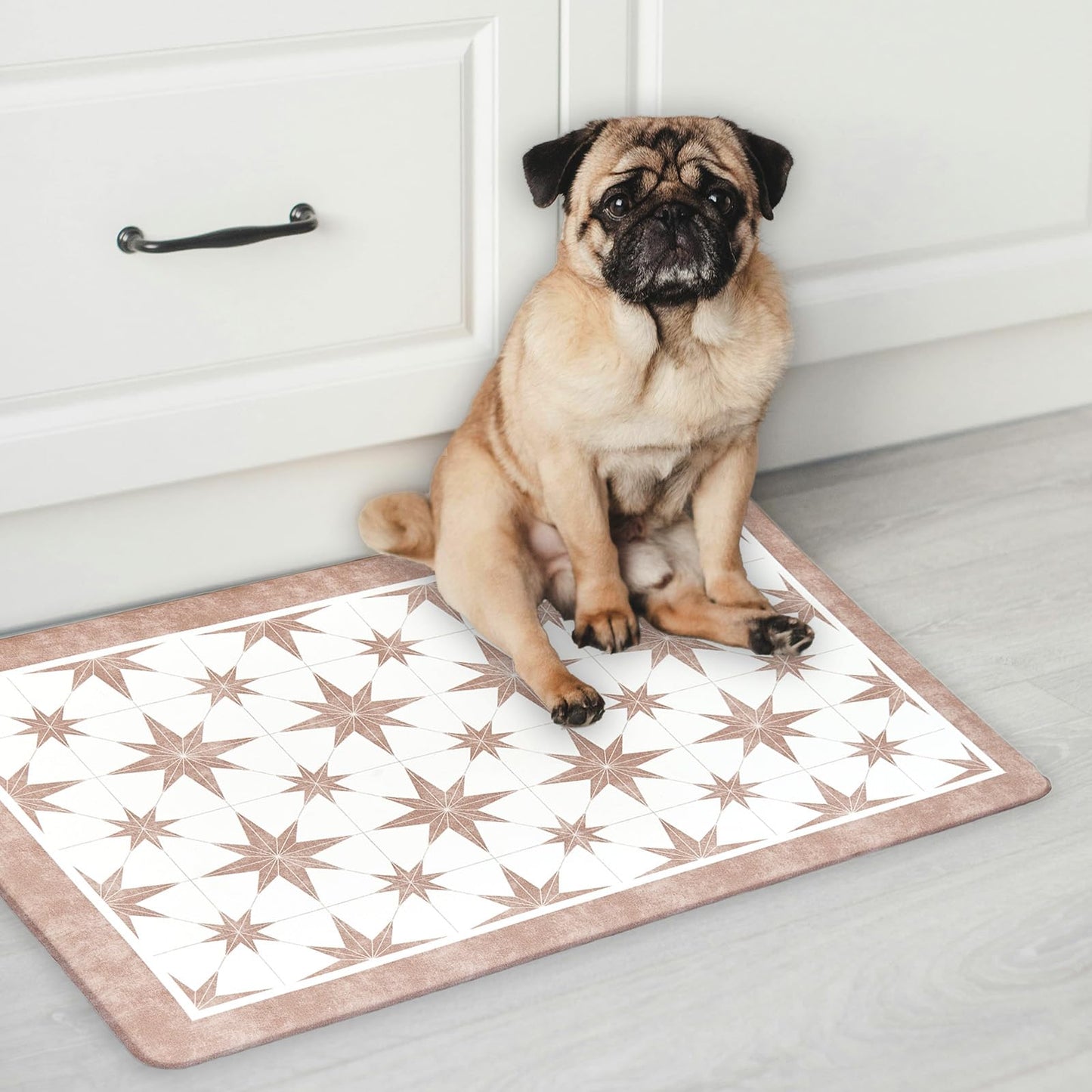 OnesCosy Anti Fatigue Kitchen Mat Set of 2, Beige Kitchen Floor Mat, Cushioned Kitchen Rug, Non Slip Comfort Standing Mat for Floor, Tan Star Tile, 17.3"x27.6"+17.3" x47.2
