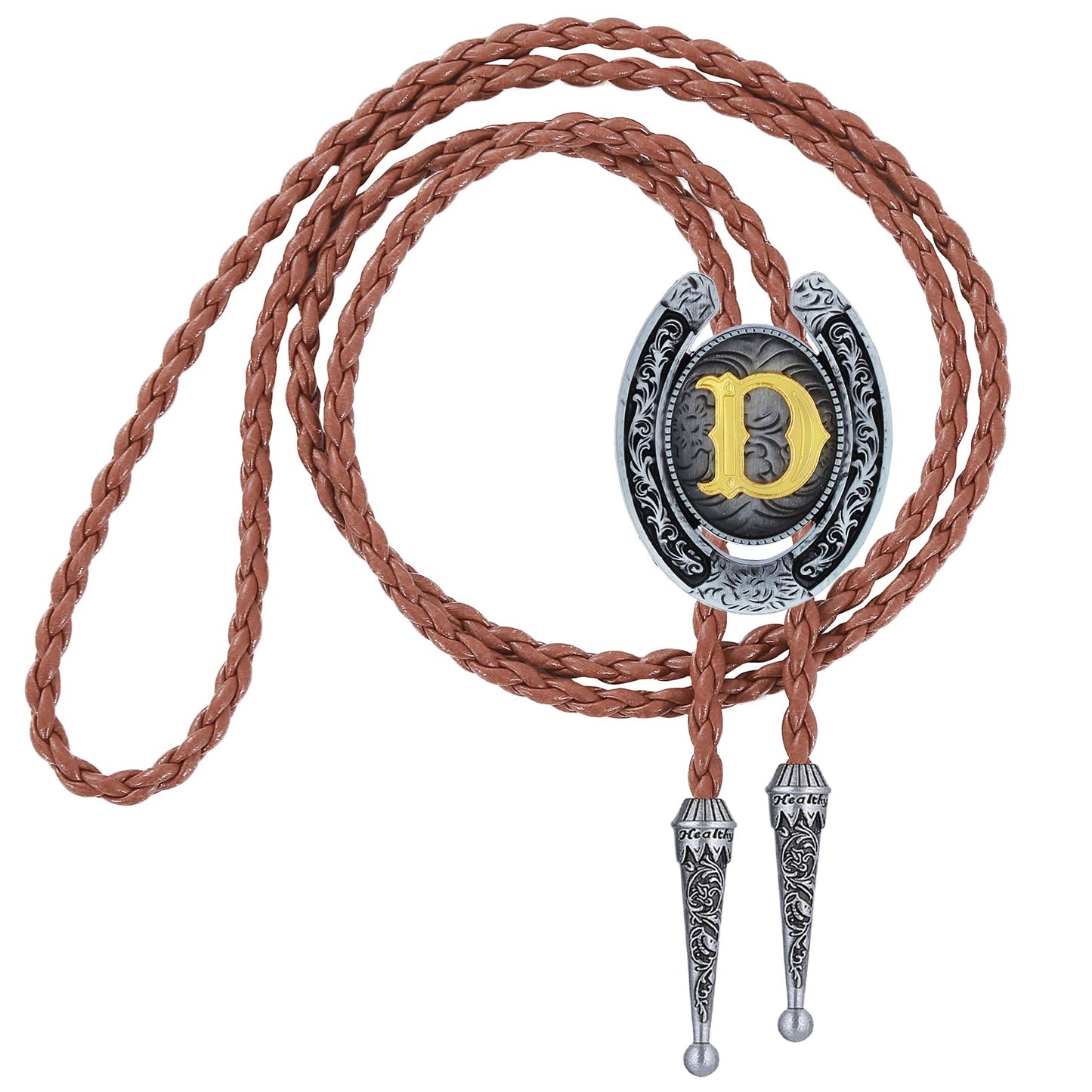 HUABOLA CALYN Brown Bolo Tie for Men Black Initial Letter ABCDMJR to Z Native American Western Cowboy Bolo Tie for Women (D)