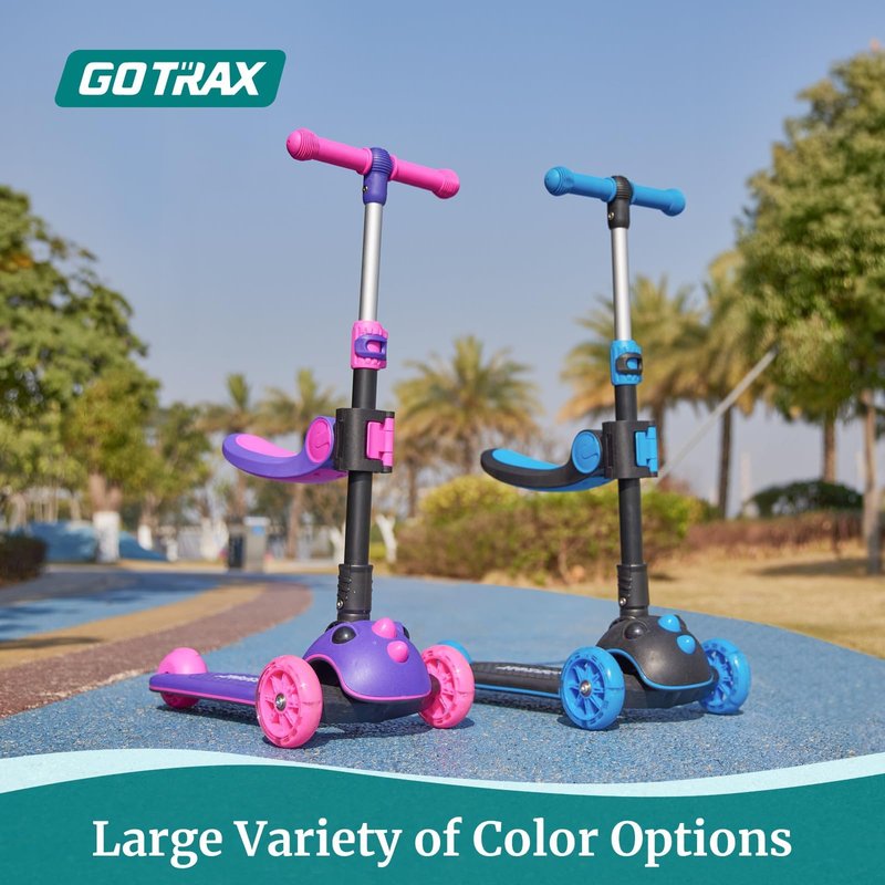 Gotrax KS3 Pro Kick Scooter for Kids, One Key Removable Seat & 3 Extra Wide PU Light-Up Wheels and Anti-Slip Deck, Adjustable Height Handlebar and Lean-to-Steer, Foldable Scooter for Children Aged 2-8