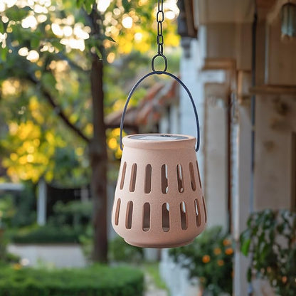 Solar Table Lanterns Outdoor Waterproof - Hanging Lamp Table Lights -Solar Powered Decorative Lantern for Desk Patio Porch Garden Pathway Yard, Housewarming Gift for Women/Men (Ceramic Brown)