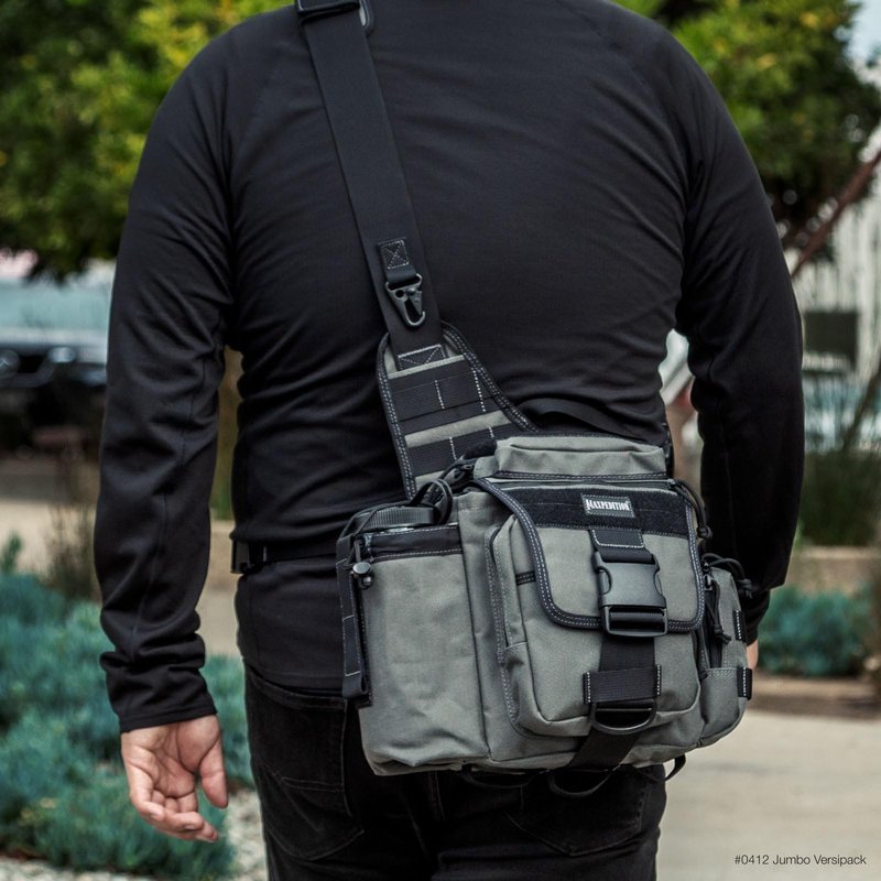 MAXPEDITION Jumbo Versipack (Wolf Gray) 7.4L Tactical Crossbody Sling Bag for EDC, CCW Concealed Carry, Survival, Includes Ergonomic 2" Strap with Comfortable Pad, 0412W