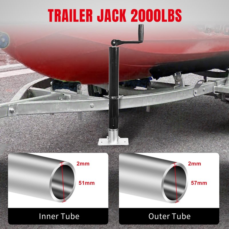 Road DAWG A-Frame Trailer Jack, 2,000 LBs Capacity, 14 Inches Vertical Travel, Top-Wind Handle Trailer Tongue Jack with Foot Plate, for Camper, RV，ATR39004MB