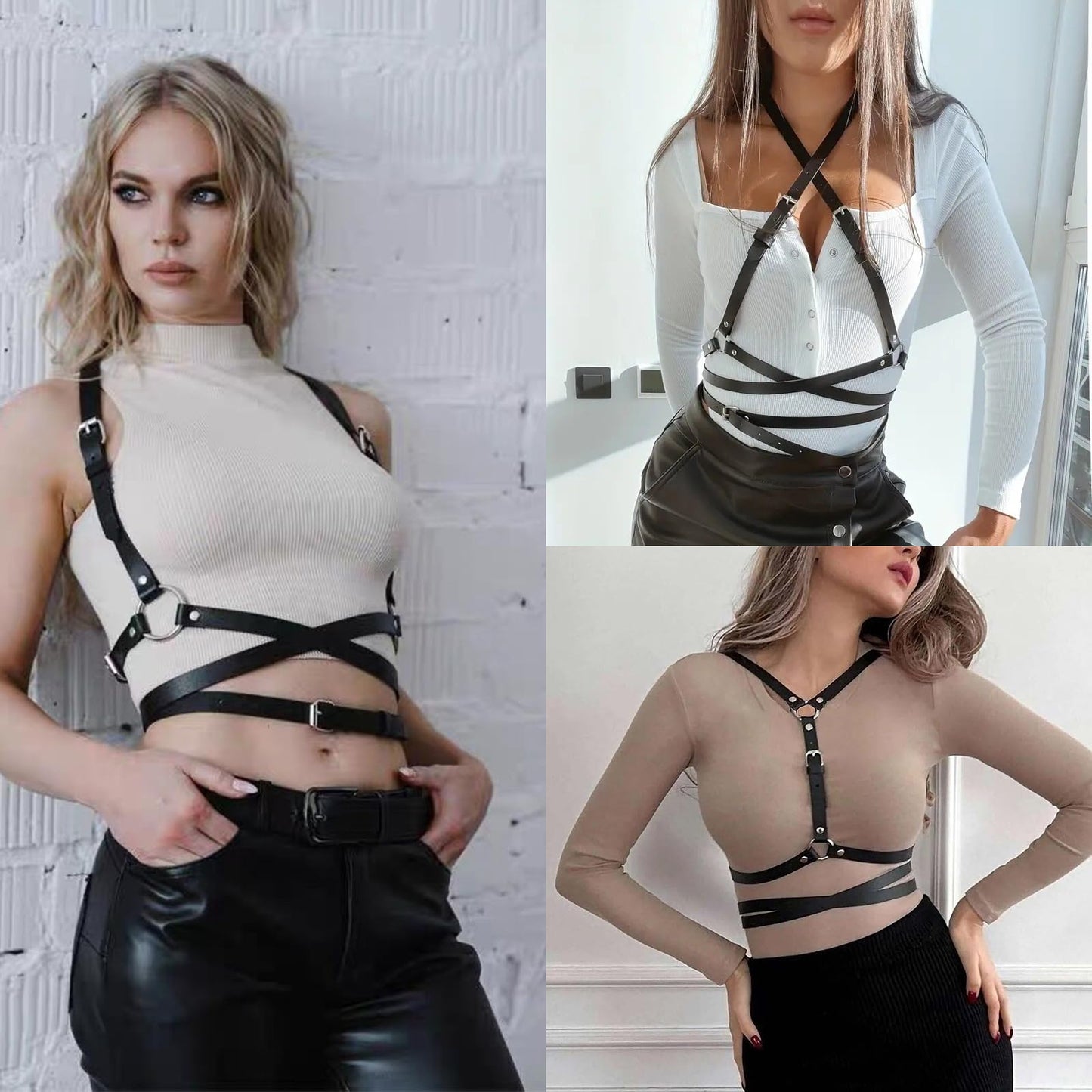 Widyany Punk Black Pu Leather Belt, Harness Belt for Women Gothic Body Adjustable Waist Belts Rave Dresses Party Accessories