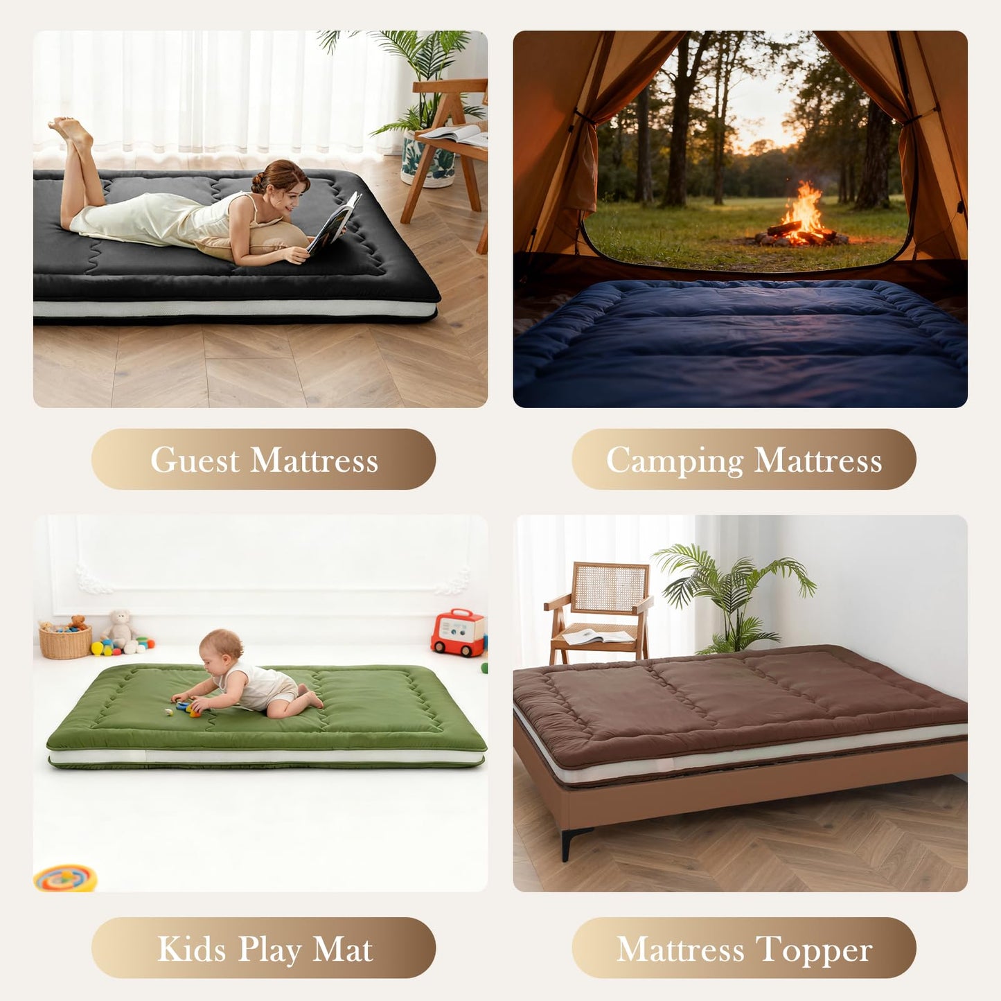 Auemtyn Japanese Floor Mattress, 4" Japanese Futon Mattress, Foldable & Portable Shiki Futon (shikibuton), Roll Up Thicken Sleeping Tatami Mat Sleeping Pad for Camping (Grey, 54 x 80)