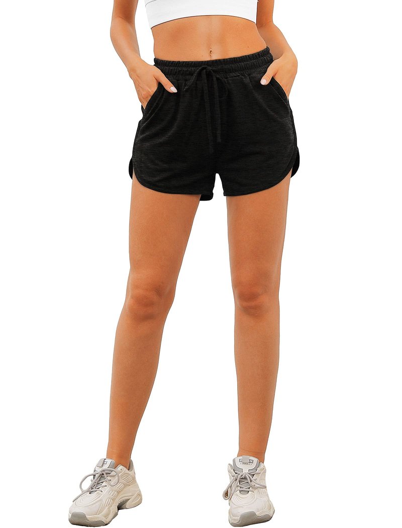 Aloodor Womens Shorts for Summer Athletic Shorts with Pockets Runing Training Black L