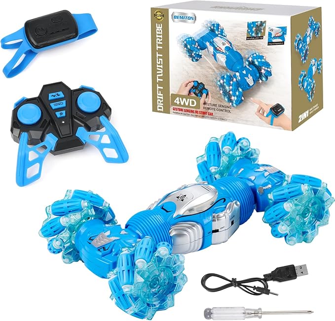 BEMITON Boys Aged 6-12 Birthday Gift Ideas- Gesture Sensing RC Stunt Car Toy for Kids Hand-Controlled 2.4Ghz Remote Control Twist Cars 4WD All-Terrain Off-Road Vehicle