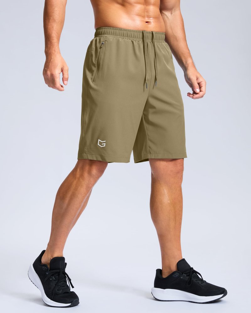 G Gradual Men's Athletic Running Shorts with Zipper Pockets Quick Dry 7"/ 5"/ 9" Workout Gym Shorts for Basketball Hiking(Dusty Khaki,9XL)