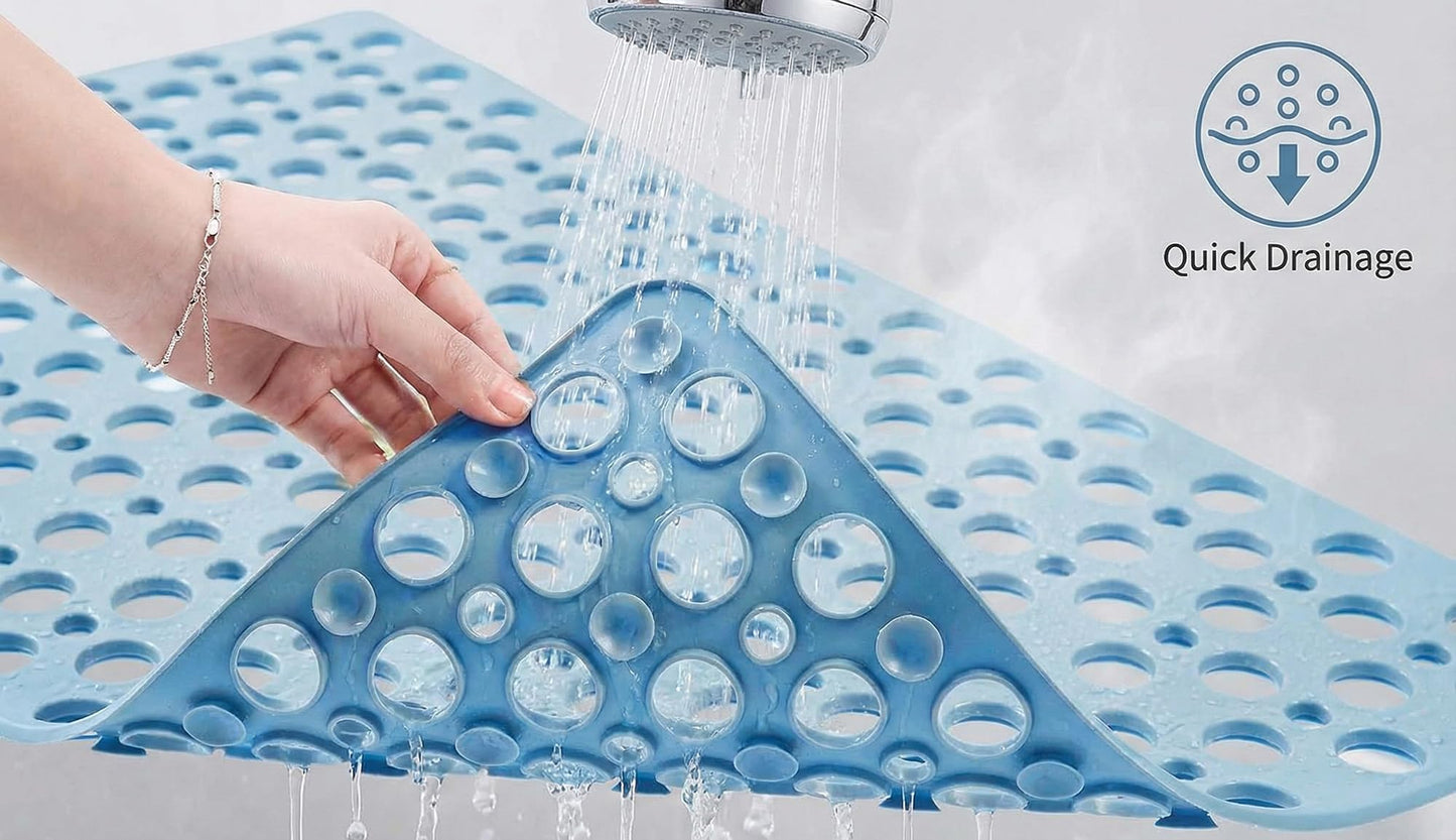 Nonslip Bathtub Mat Extra Soft TPE Bath Mat for Kids, Machine Washable Bathroom Shower Mat, Smooth/Non-Textured Tubs Only, 30L x 17W Inch (Blue)