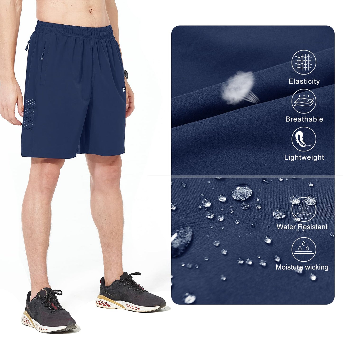 NORTHYARD Men's Athletic Running Shorts Gym Workout 7"/9"/5" Quick Dry Lightweight Sports Basketball Tennis 3 Zipper Pockets DARKBLUE L