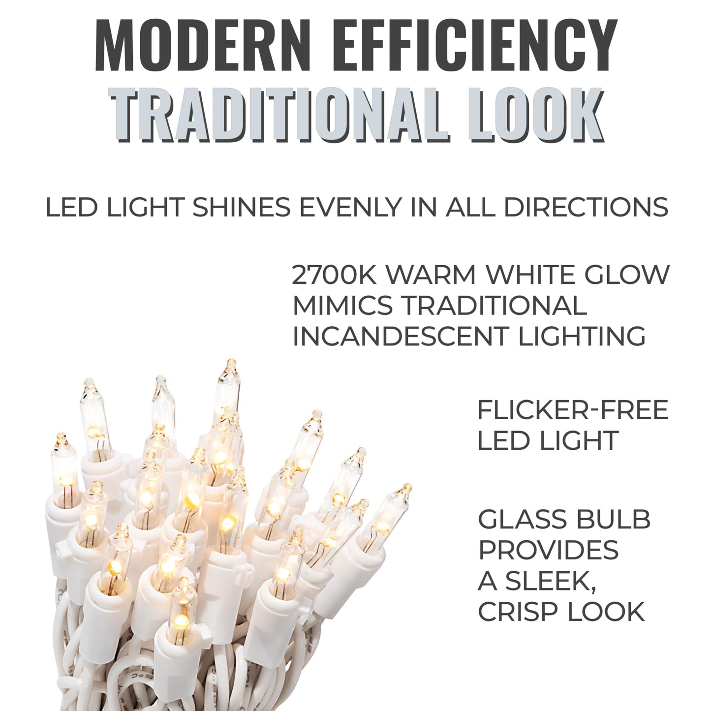 612 Vermont 20 LED Clear Christmas Lights on White Wire Cord, UL Approved, Indoor and Outdoor Use, 4.75 Foot of Lighted Length, 6.1 Foot of Total Length (Pack of 2)