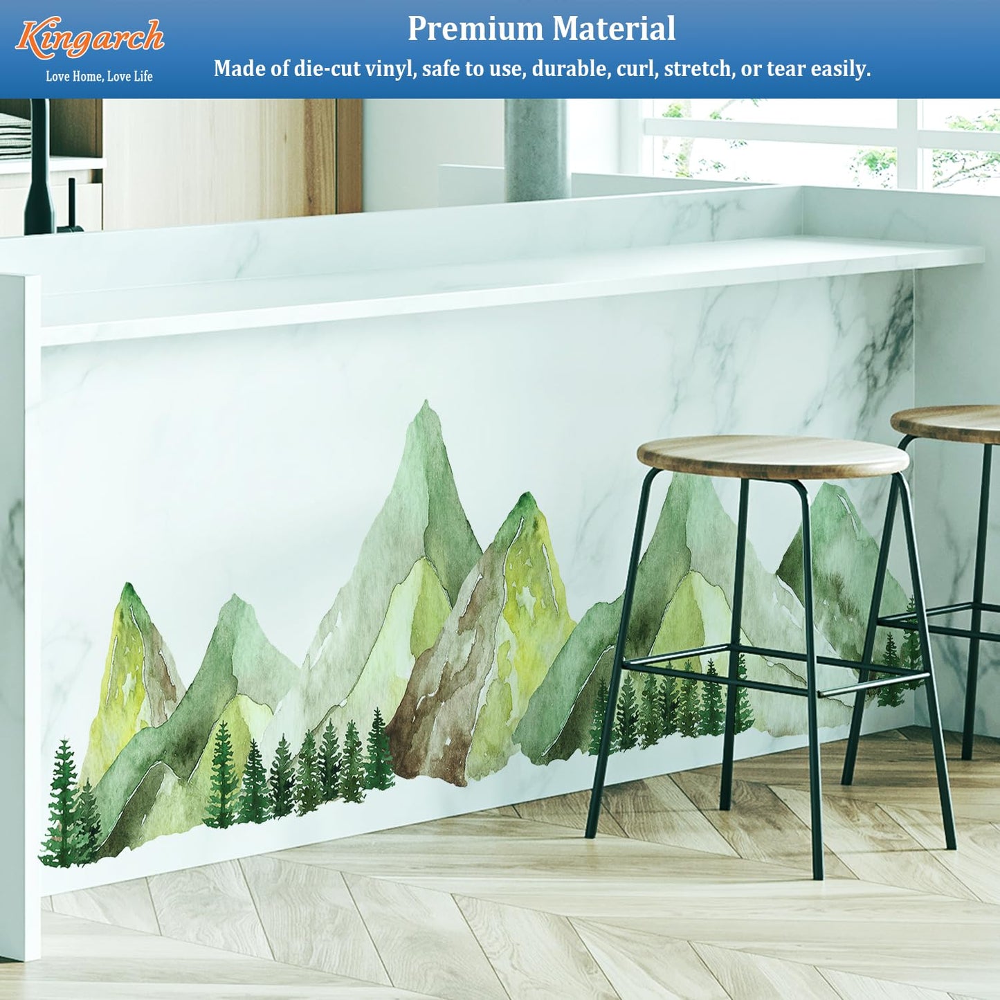 Large Mountain Wall Decals, Green Pine Tree Peel and Stick Vinyl Wall Stickers & Murals, Removable Home Room Wall Decor for Bedroom Living Room Bedroom Classroom Office Nursery