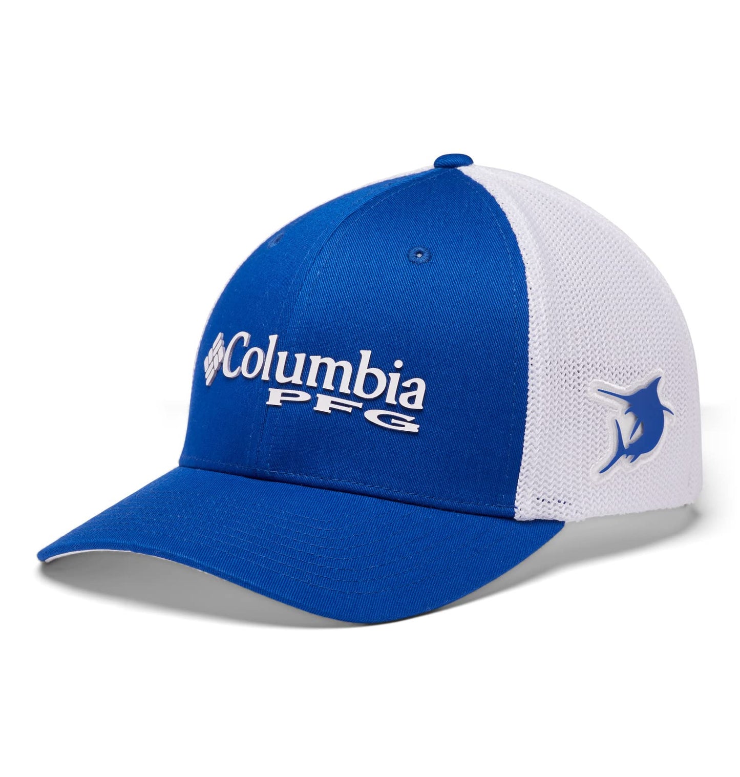 Columbia Unisex PFG Logo Mesh Snap Back - Mid, Blue Macaw/White/Marlin, One Size
