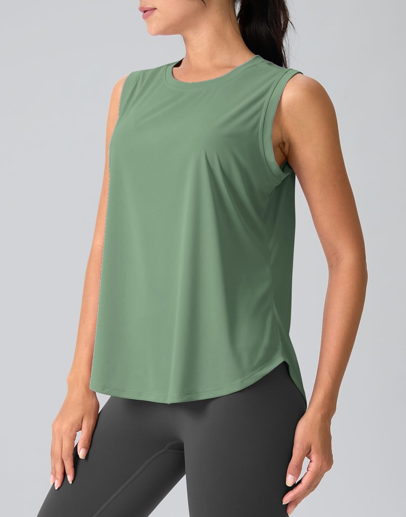 SANTINY Women's Sleeveless Workout Tops Breathable Lightweight Active Tennis Yoga Shirts Athletic Running Tank Tops for Women (Grey Sage_S)
