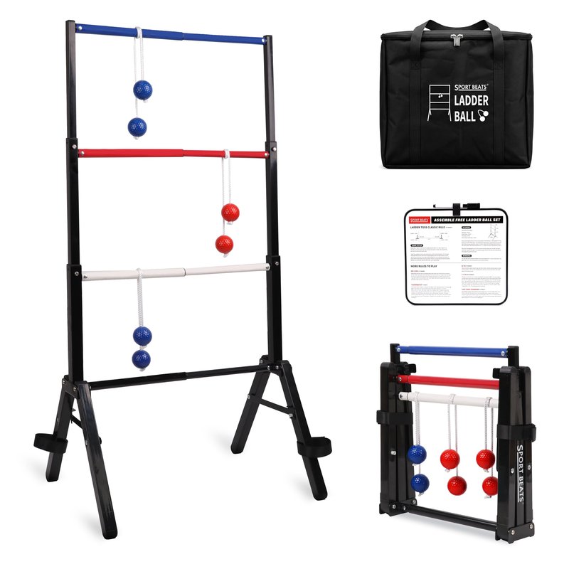 Ladder Toss Game Set - Heavy Duty Metal Foldable Ladder Ball with Scoreboard, All-in-One No Assembly Outdoor Yard Game for Tailgating, Backyard Parties - Carrying Case Included