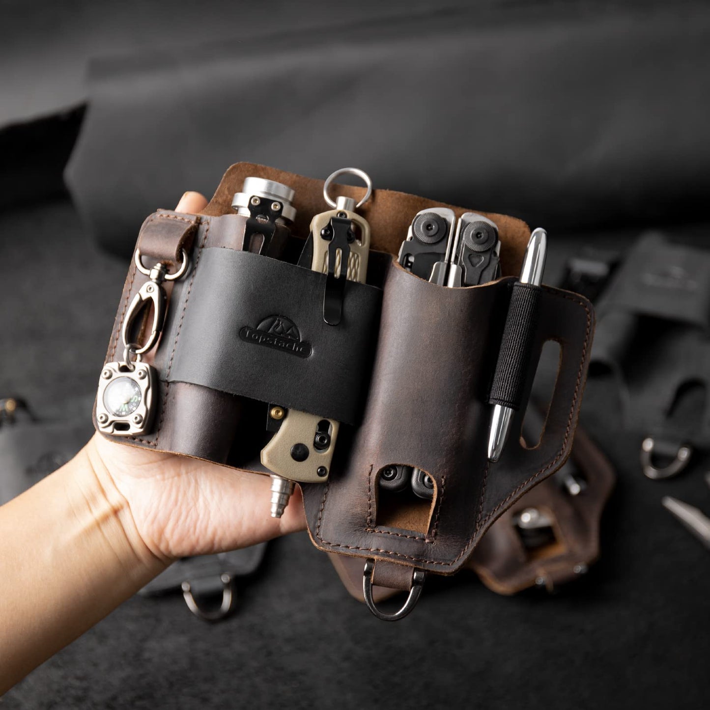 Topstache Leather Multitool Sheath,EDC Belt Organizer for Work and Daily Use,Leatherman Sheath,EDC Pocket Organizer for Flashlight and Multitool,Gifts for Men,Leather Sheath for Multitool