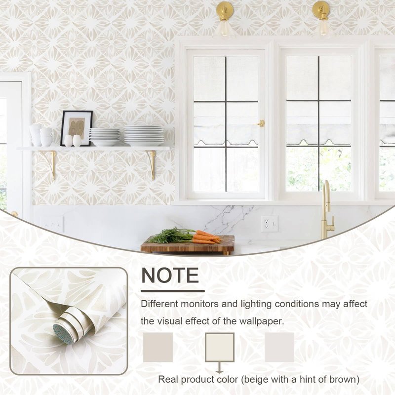 Fiula Boho Wallpaper Neutral Peel and Stick Wallpaper 78.7"x17.3" Geometric Wall Paper Beige and White Contact Paper Textured Removable Vinyl Waterproof for Bedroom Farmhouse Kitchen Bathroom