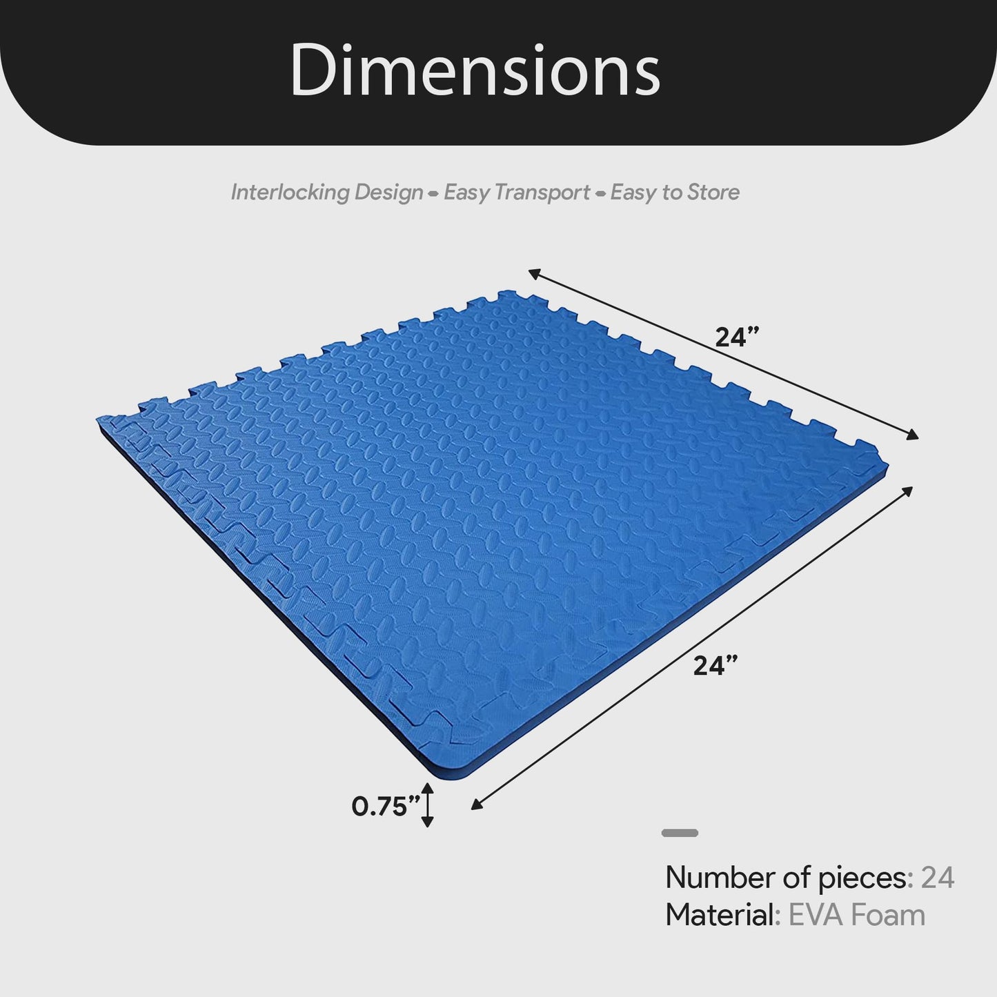 BalanceFrom Puzzle Exercise Mat 3/4" Thick, EVA Interlocking Foam Floor Tiles for Home Gym, Mat for Home Workout Equipment, Floor Padding for Kids, Blue, 24 in x 24 in x 3/4 in, 96 Sq Ft - 24 Tiles