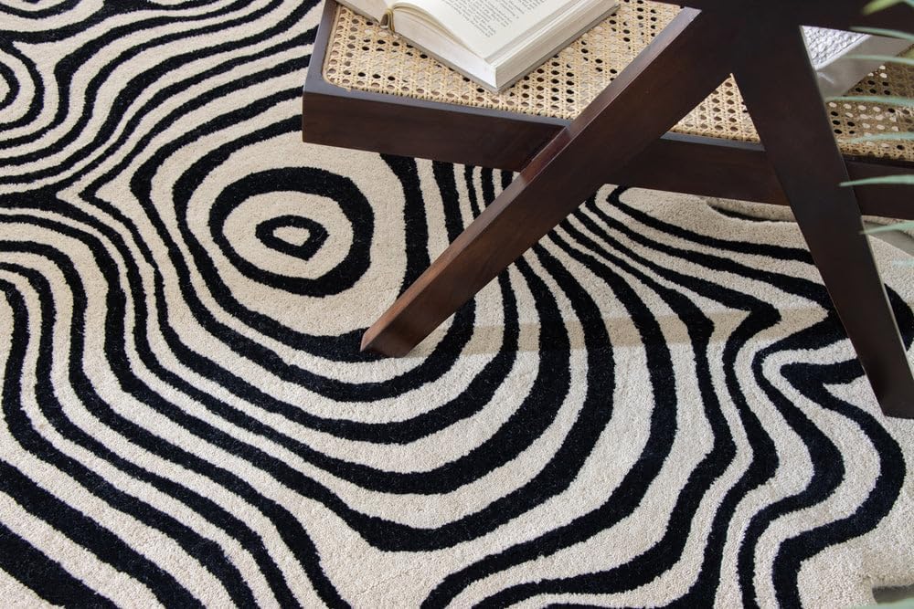 Rugs Restoration and Renovation Irregular Shaped Throw Rug Illusion Pattern | Handmade 100% Wool Modern Colourful Stripe Hand-Tufted Area Rugs (5x5 Feet)