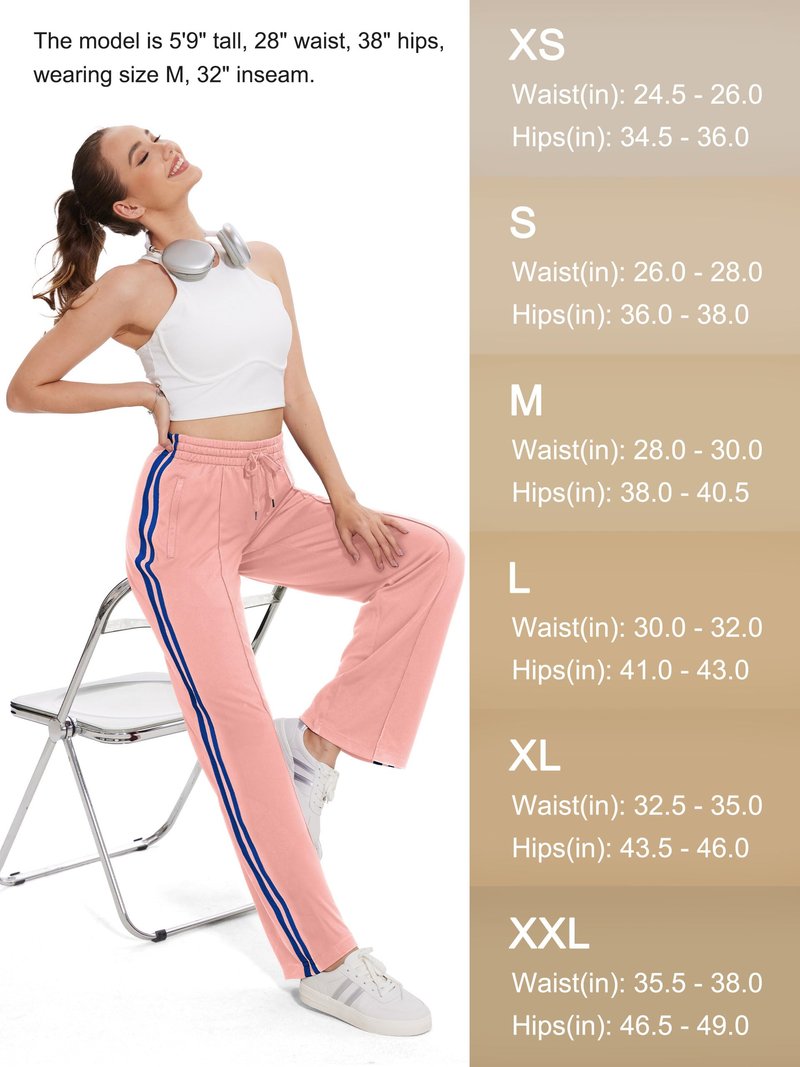 Tapata Long Women's 32" Inseam Track Pants Elastic Waistband Y2K with Zipper Pockets Dance Studio Sweatpants, Pink, L