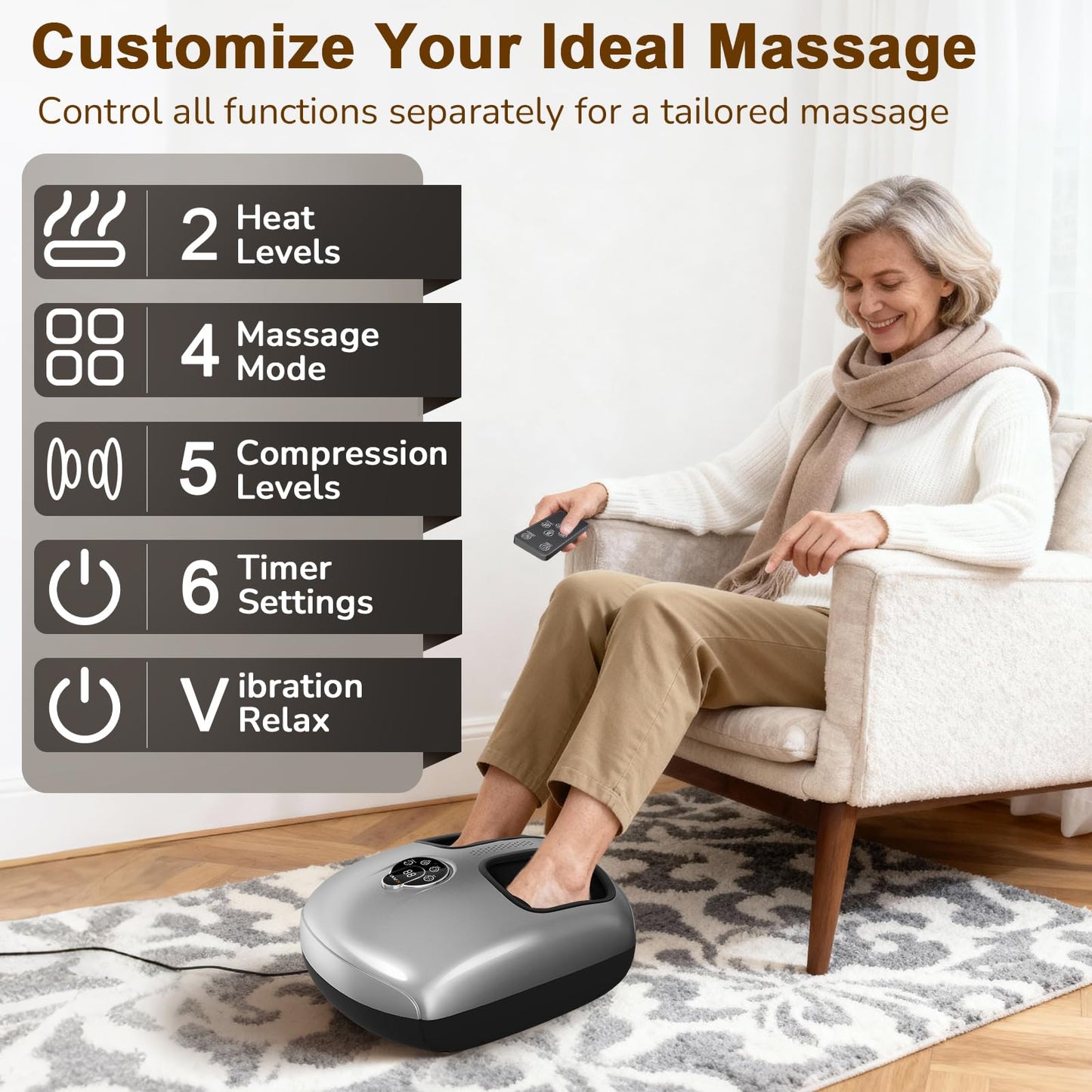 Shiatsu Foot Massager Machine with Heat : Deep Kneading Foot Massager with Vibration & Compression for Plantar Fasciitis & Neuropathy - for Women & Men,Relax for Home Office Use (Black)