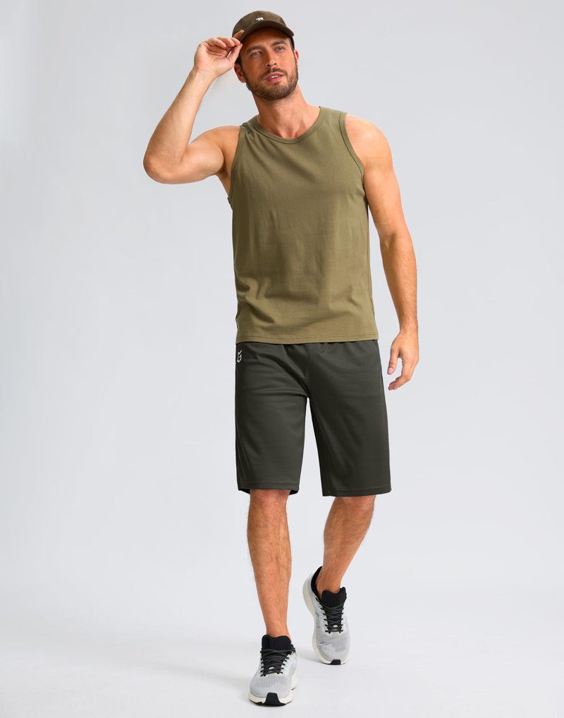 G Gradual Men's Athletic Shorts with Pockets 9" / 11" Long Basketball Shorts Lightweight Quick Dry Gym Workout Shorts for Men(Olive,4XL)